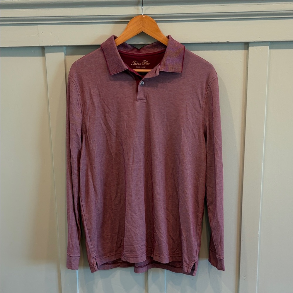 Tasso Elba Supima Blend Long Sleeve Polo – Burgundy • Men’s L 🎩